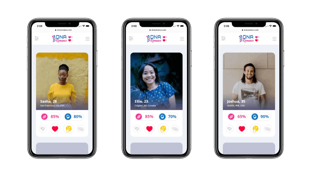 App di incontri DNA Romance su tre telefoni